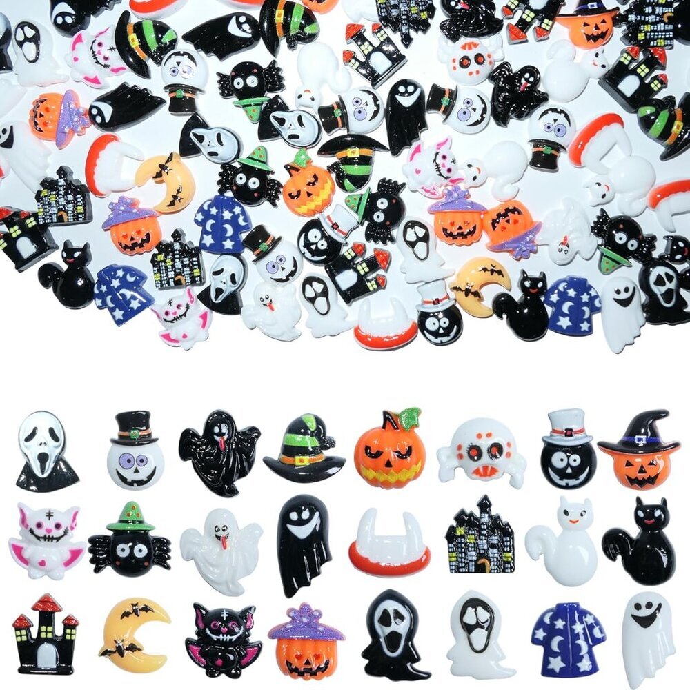 Halloween Resin Charms for Crafts,100 Pcs Flatback Slime Charm Beads Miniature O